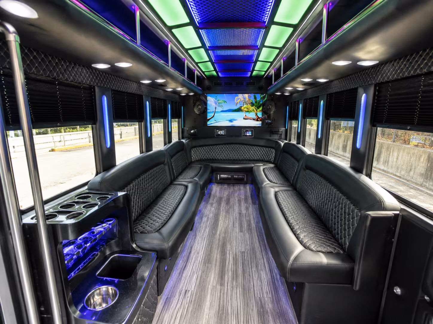 binghamton 18 passenger party bus inside